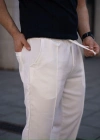 Erkek Keten Cepli Çıma Dikişli Jogger Buggy Pantalon Rahat Kalıp  Beyaz