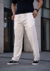 Erkek Keten Cepli Çıma Dikişli Jogger Buggy Pantalon Rahat Kalıp  Beyaz
