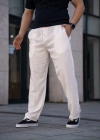 Erkek Keten Cepli Çıma Dikişli Jogger Buggy Pantalon Rahat Kalıp  Beyaz