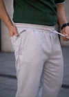 Erkek Keten Cepli Çıma Dikişli Jogger Buggy Pantalon Rahat Kalıp  Gri