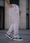 Erkek Keten Cepli Çıma Dikişli Jogger Buggy Pantalon Rahat Kalıp  Gri