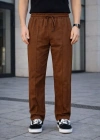 Erkek Keten Cepli Çıma Dikişli Jogger Buggy Pantalon Rahat Kalıp  Kahverengi