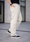 Erkek Keten Cepli Çıma Dikişli Jogger Buggy Pantalon Rahat Kalıp  Krem