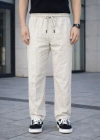 Erkek Keten Cepli Çıma Dikişli Jogger Buggy Pantalon Rahat Kalıp  Krem