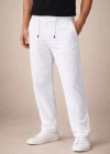 Erkek Keten Cepli Pantolon astikli Bel Bağcıklı Önden Fermuarlı  Beyaz
