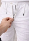 Erkek Keten Cepli Pantolon astikli Bel Bağcıklı Önden Fermuarlı  Beyaz