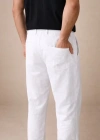 Erkek Keten Cepli Pantolon astikli Bel Bağcıklı Önden Fermuarlı  Beyaz