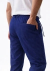 Erkek Keten Cepli Pantolon astikli Bel Bağcıklı Önden Fermuarlı  İndigo
