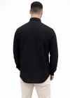 Erkek KETEN Kumaş Oversize Uzun Kollu Rahat Kalıp Gömlek  iyah