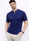 Erkek Kısa Kol Fitilli Triko Thirt Yazlık Hakim Yaka Tişört  acivert