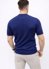 Erkek Kısa Kol Fitilli Triko Thirt Yazlık Hakim Yaka Tişört  acivert