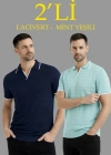 Erkek Kısa Kol Fitilli Triko Yakalı Düğmesiz Tshirt  2li et iyahint Yeşili