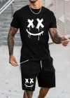 Erkek Kısa Kollu Bisiklet Yaka Baskılı Bluz Ipli Short Iki Iplik Takım