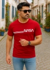 Erkek Kısa Kollu Nasa Baskı Basic Erkek Tshirt