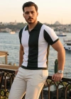 Erkek Kısa Kollu Polo Yakalı Blok Desenli Triko Bluz