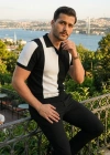 Erkek Kısa Kollu Polo Yakalı Blok Desenli Triko Bluz