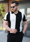 Erkek Kısa Kollu Polo Yakalı Blok Desenli Triko Bluz