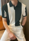 Erkek Kısa Kollu Polo Yakalı Blok Desenli Triko Tişört