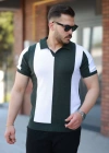 Erkek Kısa Kollu Polo Yakalı Blok Desenli Triko Tişört