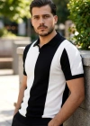 Erkek Kısa Kollu Polo Yakalı Blok Desenli Triko Bluz