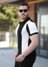 Erkek Kısa Kollu Polo Yakalı Blok Desenli Triko Bluz