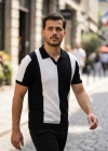 Erkek Kısa Kollu Polo Yakalı Blok Desenli Triko Bluz