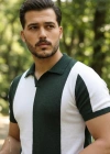 Erkek Kısa Kollu Polo Yakalı Blok Desenli Triko Bluz