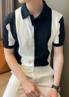 Erkek Kısa Kollu Polo Yakalı Blok Desenli Triko Bluz