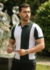Erkek Kısa Kollu Polo Yakalı Blok Desenli Triko Bluz