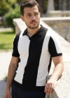 Erkek Kısa Kollu Polo Yakalı Blok Desenli Triko Bluz