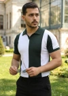 Erkek Kısa Kollu Polo Yakalı Blok Desenli Triko Bluz