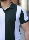 Erkek Kısa Kollu Polo Yakalı Blok Desenli Triko Bluz