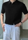 Erkek Kısa Kollu Yakalı çizgi Desenli Triko Bluz