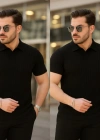 Erkek Kısa Kollu Yakalı çizgi Desenli Triko Bluz