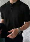 Erkek Kısa Kollu Yakalı Yakadan Düğmeli Triko Tişört