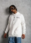 Erkek Kol Ve Etek Ribana Baskılı Kapüşonlu weat  Beyaz