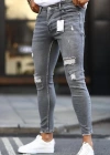 Erkek Koyu Gri Yırtık Detaylı Skinny Jean