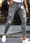 Erkek Koyu Gri Yırtık Detaylı Skinny Jean