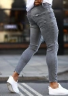 Erkek Koyu Gri Yırtık Detaylı Skinny Jean