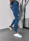 Erkek Mavi Yıkama Detaylı Skinny Jean