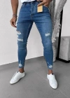 Erkek Mavi Yıkama Detaylı Skinny Jean