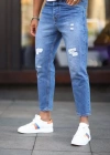 Erkek Mavi Yırtık Detaylı Boyfriend Jean