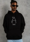 Erkek Nihilist Penguen Özel Tasarım Oversize Kapüşonlu weatshirt  iyah