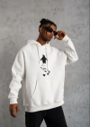 Erkek Nihilist Penguen Temalı Oversize Kapüşonlu weatshirt  Beyaz