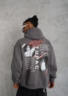 Erkek Ön Arka Baskılı Kapşonlu weat  Gri