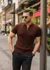 Erkek Örgü Desen Fermuar Yakalı Triko Tişört