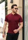 Erkek Örgü Desen Yakalı Kısa Kollu Triko Tişört
