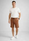 Erkek Otoban Dokuma Şort Beli astikli Bağcıklı, Cepli, Rahat Kesim Günlük Yazlık Şort  Kahverengi