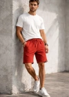 Erkek Otoban Dokuma Şort Beli astikli Bağcıklı, Cepli, Rahat Kesim Günlük Yazlık Şort  Turuncu
