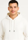 Erkek Ovarsize Kapüşonlu wetshirt Kanguru Çepli Cıtcıtlı 3 Iplik Şardonlu Hoodie  Beyaz